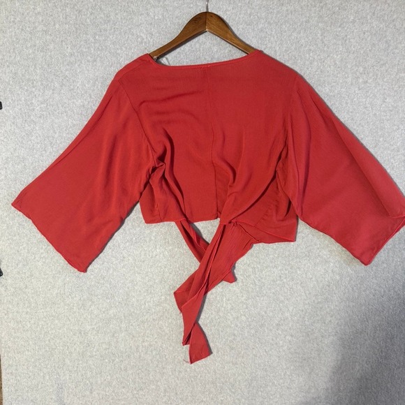 Windsor Red Kimono Sleeve Wrap Crop Top Boho Festival - Picture 8 of 9